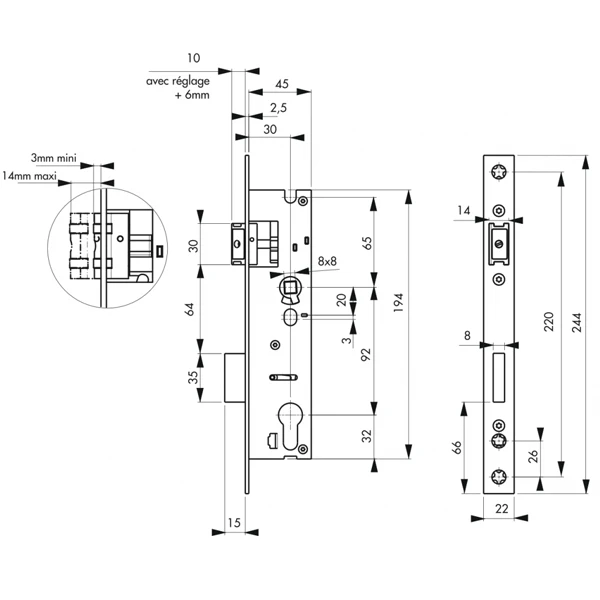 Serrure à Encastrer Thirard - Axe 30 Mm - Entraxe 92 Mm 2 Serrure à Encastrer Thirard - Axe 30 Mm - Entraxe 92 Mm – Image 2