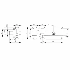 Serrure Applique Double Cylindre Tirage Gauche 140mm Axe 70mm 3 Clés -Meilleur Outillage Magasin dimensions serrure en appli