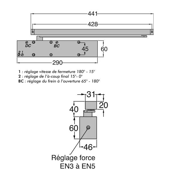 Ferme-porte Groom GR500 Avec Bras à Glissière Anti-vandalisme Noir 1 Ferme-porte Groom GR500 Avec Bras à Glissière Anti-vandalisme Noir
