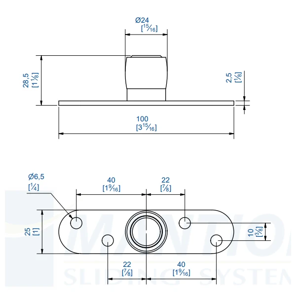 Guide Du Bas Sur Platine Inox à Visser Mantion 1099XA2 Avec Olive 2 Guide Du Bas Sur Platine Inox à Visser Mantion 1099XA2 Avec Olive – Image 2