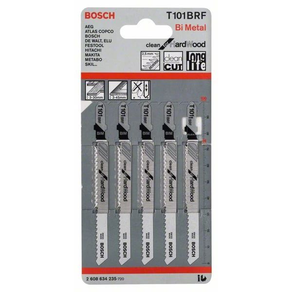 Bosch Jeu De 5 Lames De Scie Sauteuse Bois Dur T 101 BRF : 2608634235 1 Bosch Jeu De 5 Lames De Scie Sauteuse Bois Dur T 101 BRF : 2608634235