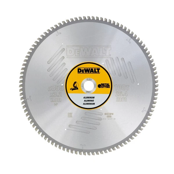 Lame De Scie Circulaire Stationnaire 355x25.4mm 100 Dents TCG/aluminium - Dewalt 4 Lame De Scie Circulaire Stationnaire 355x25.4mm 100 Dents TCG/aluminium - Dewalt – Image 4