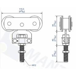 Monture Fixation Sur Chant 2 Galets En Acier Rail 50x40 Mantion 0255A - Lot De 2