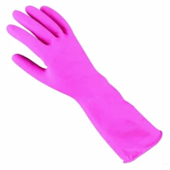 Gants De Ménage Latex Rose Floqué Coton (12 Paires) - Taille XL