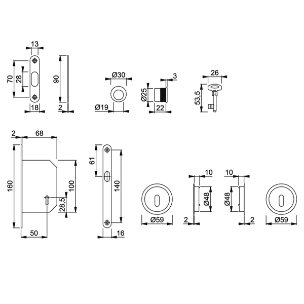 Set Porte Coulissante Intérieure à Condamnation Clé L Alu Hoppe Axe 50mm 2 Set Porte Coulissante Intérieure à Condamnation Clé L Alu Hoppe Axe 50mm – Image 2