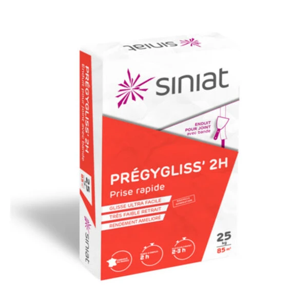 Enduit à Joint Siniat Prégygliss 2h à Prise Rapide - Blanc - 25 KG 1 Enduit à Joint Siniat Prégygliss 2h à Prise Rapide - Blanc - 25 KG