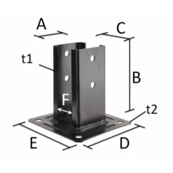 Pied De Poteau Carré Noir Pour Claustras PPJNC Avec Fixation 70 X 70 Mm