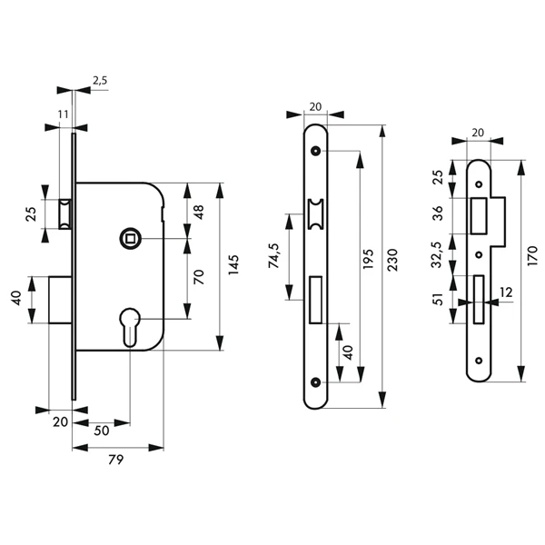 Serrure à Encastrer à Profil Européen Réversible Axe 50 Mm 901706 2 Serrure à Encastrer à Profil Européen Réversible Axe 50 Mm 901706 – Image 2