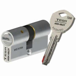 Cylindre De Sûreté Tesa TD60 - Nickelé - 3 Clés - 30 X 50 Mm