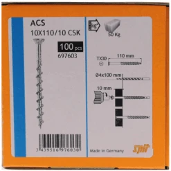 Vis à Béton Cellulaire Avec Tête Fraisée Spit ACS CSK - 4 X 110 Mm